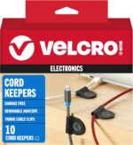 VELCRO Brand Cord Keepers | Soft Nylon Cable Clips Organize Wires in Home, Office, Desk or Nightstand | Removable Adhesive Back Holds Secure, Removes Clean | 10pk, Black - Image 2