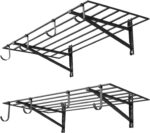 VEVOR 2-Tier Heavy Duty Wall Garage Shelving, 2 x 4 ft Steel Wall Mounted Shelving Unit with Hooks, 24 x 48 Inch Per Shelf Floating Storage Metal Rack for Garage, 520 lbs Total Weight Capacity, Black - Image 2