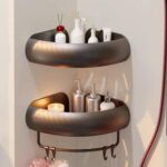 VOLPONE Corner Shower Caddy with Razor Holder Adhesive Shower Shelf Corner No Drilling (adhesive mounting, no suction cup) Bathroom Shower Organizer Storage Rack (2-Pack, Black) - Image 2