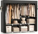 VTRIN Portable Closet for Hanging Clothes 67 Inch Wide Large Capacity Portable Wardrobe Closet with Cover, 4 Storage Shelves and 4 Hanging Rod Sturdy Free Standing Closet for Bedroom, Black - Image 2