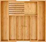 VaeFae Bamboo Silverware Drawer Organizer Kitchen, Expandable Utensil Organizer with Knife Block, Cutlery Tray with Divider, Multifunctional Drawer Organizer - Image 2