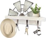 Windmill Key Holder Wall Mount, Decorative Wall Mounted Key and Mail Rack with Shelf, Farmhouse Wall Decor, 4 Rustic Hooks for Coats & Keys, White Western Key Holder. - Image 2