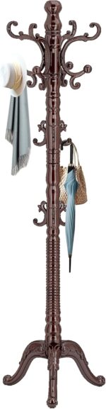 Wooden Coat Rack Stand, Solid Wood Freestanding Coat Rack, Vintage Coat Racks with 14 Hooks & Triangle Base, Standing Coat Hanger Jacket Tree Stand for Office, Entryway, Hallway - Image 2