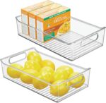 mDesign Plastic Kitchen or Pantry Storage Bins with Handles - Organization in Cabinet, Fridge or Freezer - Fruit Container for Refrigerator or Food Organizer for Pasta, Ligne Collection, 2 Pack, Clear - Image 2