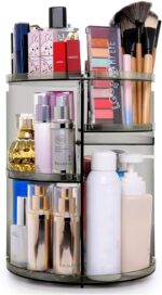 sanipoe 360 Rotating Makeup Organizer, Spinning Skincare Organizer,Cosmetic Display Case with Brush Holder Perfume Tray, Multi-Function Storage Carousel for Vanity Bathroom Countertop - Image 2