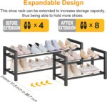 2-Tier Expandable Shoe Rack (17.5"-30.7") – Adjustable Heavy-Duty Metal Shoe Organizer Shelf for Closet, Entryway, Mudroom & Garage – Durable Freestanding Storage, Black - Image 5