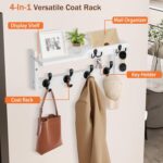 Coat Rack Wall Mount with Shelf, Coat Hanger Wall Mount with Key Hooks and Mail Holder, Wood Entryway Floating Shelf with Hooks and Storage, Hat Rack for Wall Key Holder Mail Organizer - Image 5