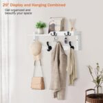 Coat Rack Wall Mount with Shelf, Coat Hanger Wall Mount with Key Hooks and Mail Holder, Wood Entryway Floating Shelf with Hooks and Storage, Hat Rack for Wall Key Holder Mail Organizer - Image 6