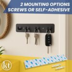 Key Holder Wall Mount Key Rack, Hanging Keys Hanger Hooks for Wall-Mounted Black Rail with 4 Hooks Storage Organizer Home Decor, Self Adhesive no Drill or Screws - Image 5