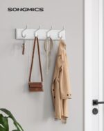 SONGMICS Wall-Mounted Coat Rack, Hook Rack, 4 Dual Metal Hooks, for Coats, Bags, Keys, in the Entryway, Bedroom, Living Room, White ULHR23WT - Image 3