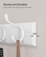 SONGMICS Wall-Mounted Coat Rack, Hook Rack, 4 Dual Metal Hooks, for Coats, Bags, Keys, in the Entryway, Bedroom, Living Room, White ULHR23WT - Image 4