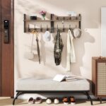 YMYNY 31.5" Coat Rack Wall Mount with Shelf, 4 in 1 Key and Coat Hanger with 12 Metal Hooks, Wall Shelf with Hooks & Mail Holder for Living Room, Bedroom, Silver Gray, HWS007Y-2 - Image 3