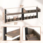 YMYNY 31.5" Coat Rack Wall Mount with Shelf, 4 in 1 Key and Coat Hanger with 12 Metal Hooks, Wall Shelf with Hooks & Mail Holder for Living Room, Bedroom, Silver Gray, HWS007Y-2 - Image 4
