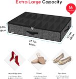 Onlyeasy Sturdy Under Bed Shoe Storage Organizer Fit 8 to 16 Pairs, Collapsible Closet Underbed Shoes Container Bags with Reinforced Handles, 37.7x23.6x5.9in, Linen-like Black, MXAUBS16P1 - Image 3