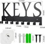 HappyHapi Key Holder Wall Mount, Metal Key Holder for Wall Decorative with 8 Key Hooks, Key Organizer Rack Hanger for Home, Entryway, Front Door, Hallway, Office, Matte Black, 11.4''4.9''0.6'' - Image 3