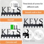 HappyHapi Key Holder Wall Mount, Metal Key Holder for Wall Decorative with 8 Key Hooks, Key Organizer Rack Hanger for Home, Entryway, Front Door, Hallway, Office, Matte Black, 11.4''4.9''0.6'' - Image 4