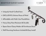 RTZEN Farmhouse Small Key Holder for Wall - Handcrafted Swirl Decorative 5 Key Hooks for Home Entryway - Wrought Iron Wall Mount Rack Purse Coat and Leash Holder or Organizer (Classic Black) - Image 3