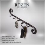 RTZEN Farmhouse Small Key Holder for Wall - Handcrafted Swirl Decorative 5 Key Hooks for Home Entryway - Wrought Iron Wall Mount Rack Purse Coat and Leash Holder or Organizer (Classic Black) - Image 5
