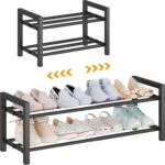 2-Tier Expandable Shoe Rack (17.5"-30.7") – Adjustable Heavy-Duty Metal Shoe Organizer Shelf for Closet, Entryway, Mudroom & Garage – Durable Freestanding Storage, Black - Image 2