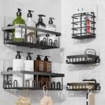 5-Pack Adhesive Shower Caddy, Rustproof Stainless Steel Organizer for Bathroom Storage with Large Capacity, No Drilling Bathroom Caddy with Soap Toothbrush Holder for Kitchen Home Black - Image 2
