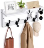 Coat Rack Wall Mount with Shelf, Coat Hanger Wall Mount with Key Hooks and Mail Holder, Wood Entryway Floating Shelf with Hooks and Storage, Hat Rack for Wall Key Holder Mail Organizer - Image 2
