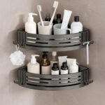 Conworld Corner Shower Caddy Suction Cups, Corner Shower Shelf for Inside Shower, Organizer Suction for Bathrooms Storage, No-Drilling Removable (Aluminum, 2-Pack, Gunmetal Gray) - Image 2