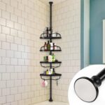 Corner Shower Caddy Tension Pole, Rustproof Bathtub Storage Organizer with 4 Adjustable Shelves, Bathroom Shower Rack Shampoo Holders for Inside Shower, 40"-120" Floor to Ceiling Shower Caddy Black - Image 2