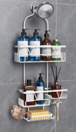 DAOYA Over the Shower Head Caddy, White Shower Caddy Hanging, 3 Tier Anti-Swing Bathroom Organizer with Soap Holder & Hooks - Image 2