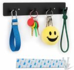 Key Holder Wall Mount Key Rack, Hanging Keys Hanger Hooks for Wall-Mounted Black Rail with 4 Hooks Storage Organizer Home Decor, Self Adhesive no Drill or Screws - Image 2