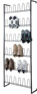 MyGift 70 Inch Black Metal Wall Mounted Shoe Rack for efficient Vertical Storage, Shoe Storage for Closet with 36 Hooks, Holds up to 18 Pair for Entryway - Image 2
