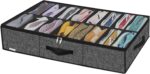 Onlyeasy Sturdy Under Bed Shoe Storage Organizer Fit 8 to 16 Pairs, Collapsible Closet Underbed Shoes Container Bags with Reinforced Handles, 37.7x23.6x5.9in, Linen-like Black, MXAUBS16P1 - Image 2