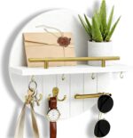 OurWarm Key Holder Wall Mount, 11.8 Inch White Decorative Key and Mail Holder Organizer with 8 Key Hooks, Round Wooden Key Rack Key Hanger with Shelf for Wall Entryway Boho Home Decor - Image 2
