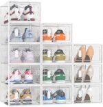 SIMPDIY Shoe Storage, 12 Pack Shoe Organizer for Closet, Shoe Boxes Clear Plastic Stackable Shoe Containers with Lids for Size 10 - Image 2