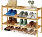 SONGMICS Bamboo Shoe Rack for Closet, Stackable Shoe Oragnizer with Modular Structure, Space-Saving Free Standing Shelf for Entryway Bedroom, 3-Tier, Holds 12-16 Pairs, Natural Color ULBS053YL01 - Image 2
