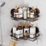 TAILI 2 Pack Powerful Suction Cup Shower Caddy Corner-adaptive, Stainless Steel Rustproof Shower Shelves with Hook, Drill-Free Wall Suction Baskets, Large Capacity Removable Bathroom Organizer, Brown - Image 2