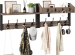 YMYNY 31.5" Coat Rack Wall Mount with Shelf, 4 in 1 Key and Coat Hanger with 12 Metal Hooks, Wall Shelf with Hooks & Mail Holder for Living Room, Bedroom, Silver Gray, HWS007Y-2 - Image 2
